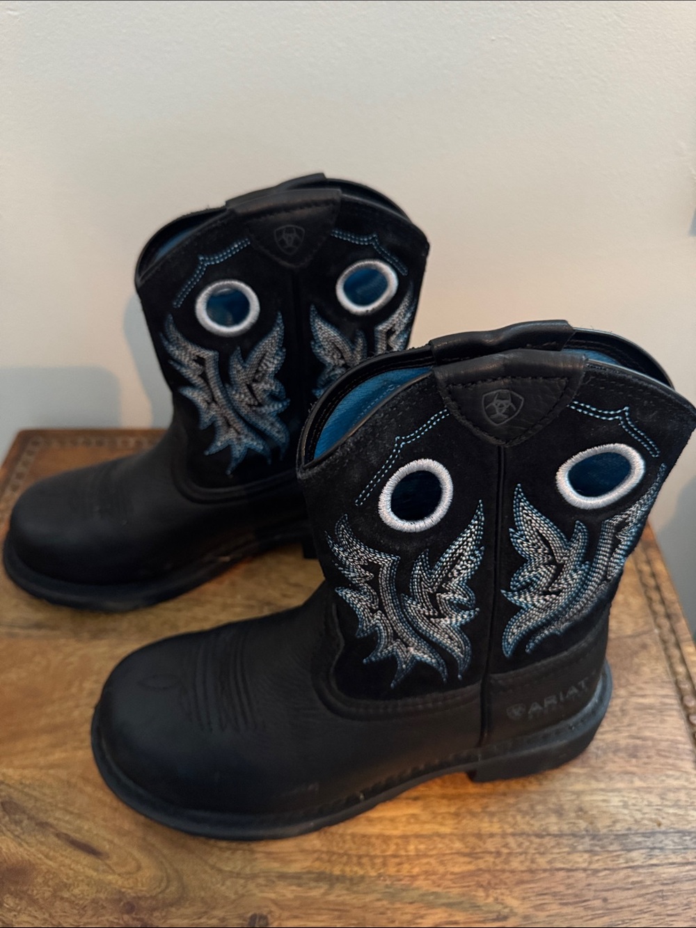 Ariat Black Womens Western Boots with Blue and Silver Embroidery